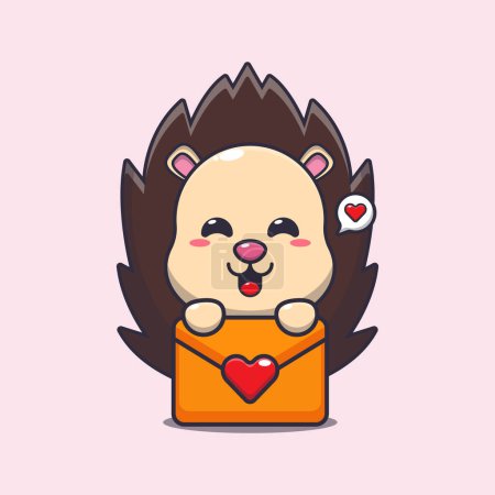 Illustration for Cute hedgehog cartoon character with love message. - Royalty Free Image