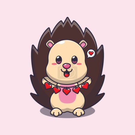 Illustration for Cute hedgehog cartoon character holding love decoration. - Royalty Free Image