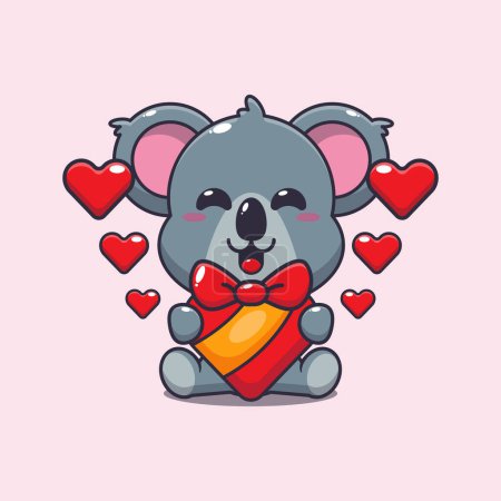 Ilustración de Lindo koala feliz con el regalo de amor en el día de San Valentín. - Imagen libre de derechos