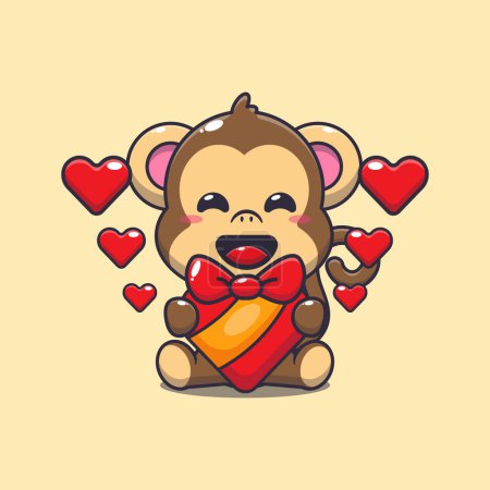 Illustration for Cute monkey happy with love gift in valentine's day. - Royalty Free Image
