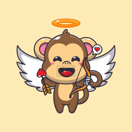 Téléchargez les illustrations : Mignon singe Cupidon personnage de dessin animé tenant flèche d'amour. - en licence libre de droit