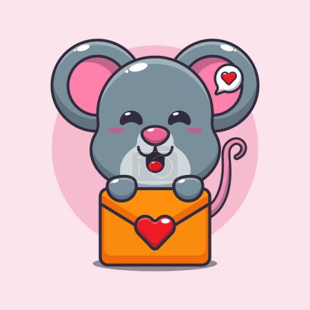 Téléchargez les illustrations : Mignon personnage de dessin animé souris avec message d'amour. - en licence libre de droit