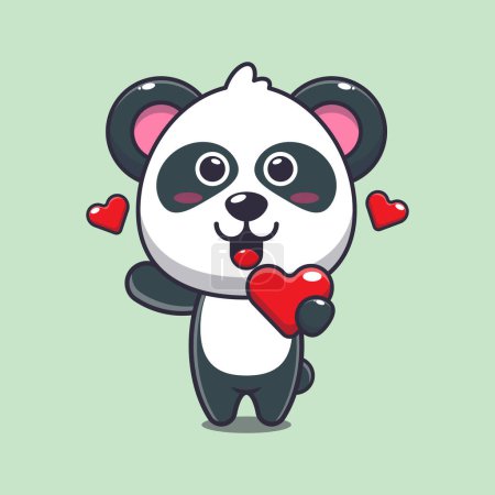 Téléchargez les illustrations : Mignon panda personnage de dessin animé tenant coeur d'amour à la Saint-Valentin. - en licence libre de droit