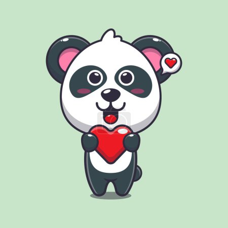 Ilustración de Lindo personaje de dibujos animados panda sosteniendo corazón de amor. - Imagen libre de derechos