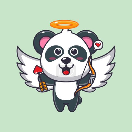 Téléchargez les illustrations : Mignon panda Cupidon personnage de dessin animé tenant flèche d'amour. - en licence libre de droit