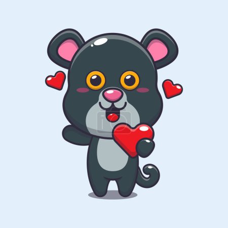 Ilustración de Lindo personaje de dibujos animados pantera sosteniendo el corazón de amor en el día de San Valentín. - Imagen libre de derechos