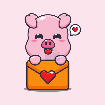Illustration for Cute pig cartoon character with love message. - Royalty Free Image