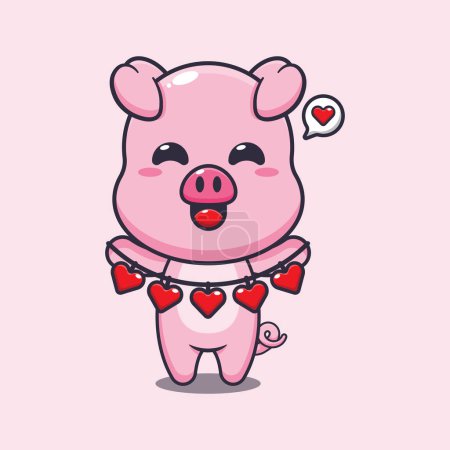 Illustration for Cute pig cartoon character holding love decoration. - Royalty Free Image
