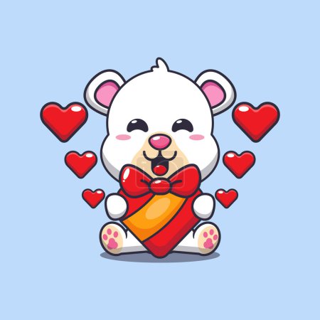 Ilustración de Lindo oso polar feliz con regalo de amor en el día de San Valentín. - Imagen libre de derechos