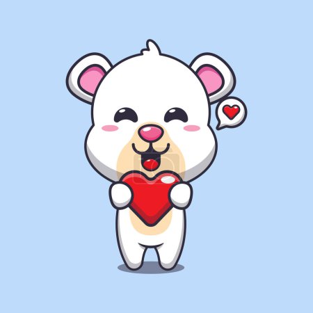 Téléchargez les illustrations : Mignon personnage de dessin animé ours polaire tenant coeur d'amour. - en licence libre de droit