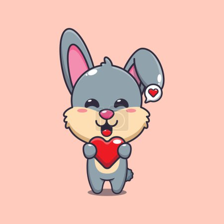 Téléchargez les illustrations : Mignon personnage de dessin animé lapin tenant coeur d'amour. - en licence libre de droit