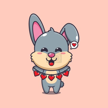 Téléchargez les illustrations : Mignon personnage de dessin animé lapin tenant décoration d'amour. - en licence libre de droit