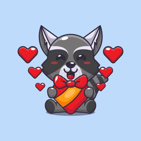 Illustration for Cute raccoon happy with love gift in valentine's day. - Royalty Free Image