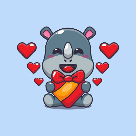 Illustration for Cute rhino happy with love gift in valentine's day. - Royalty Free Image