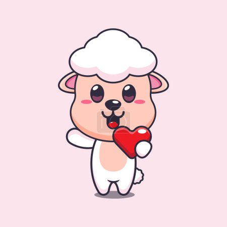Illustration for Cute sheep cartoon character holding love heart at valentine's day. - Royalty Free Image