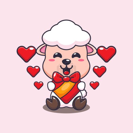 Téléchargez les illustrations : Mignon mouton heureux avec cadeau d'amour dans la Saint-Valentin. - en licence libre de droit