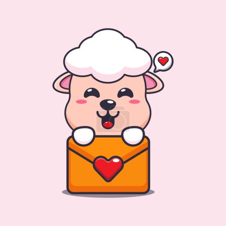 Illustration for Cute sheep cartoon character with love message. - Royalty Free Image