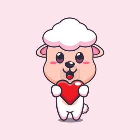 Illustration for Cute sheep cartoon character holding love heart. - Royalty Free Image