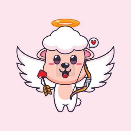 Téléchargez les illustrations : Mignon mouton Cupidon personnage de dessin animé tenant flèche d'amour. - en licence libre de droit