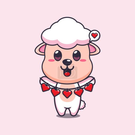 Illustration for Cute sheep cartoon character holding love decoration. - Royalty Free Image