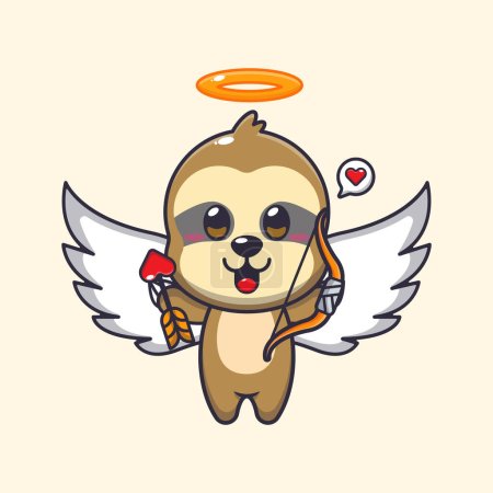 Illustration for Cute sloth cupid cartoon character holding love arrow. - Royalty Free Image