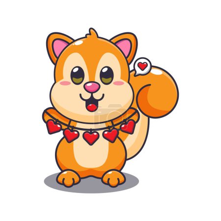Illustration for Cute squirrel cartoon character holding love decoration. - Royalty Free Image