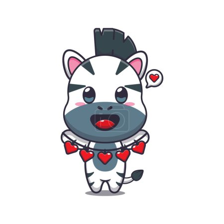 Illustration for Cute zebra cartoon character holding love decoration. - Royalty Free Image
