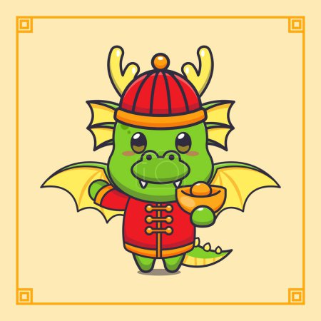 Illustration for Cute dragon with gold ingot in chinese new year. - Royalty Free Image