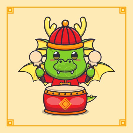Téléchargez les illustrations : Dragon mignon jouant du tambour dans la nouvelle année chinoise. - en licence libre de droit