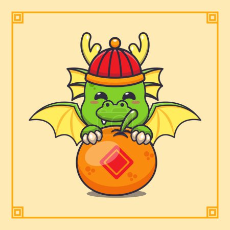 Illustration for Cute dragon with big orange in chinese new year. - Royalty Free Image