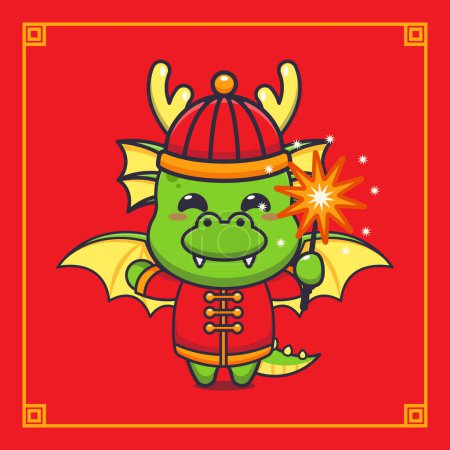 Téléchargez les illustrations : Dragon mignon jouant feu d'artifice dans la nouvelle année chinoise. - en licence libre de droit