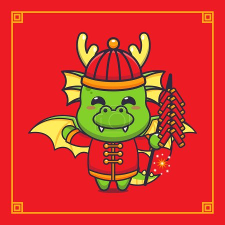 Téléchargez les illustrations : Dragon mignon jouant pétards dans la nouvelle année chinoise. - en licence libre de droit