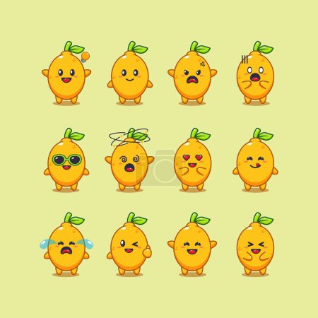 Illustration for Cute lemon cartoon character vector illustration. - Royalty Free Image