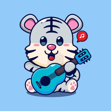 Illustration for White tiger playing guitar cartoon vector illustration. - Royalty Free Image