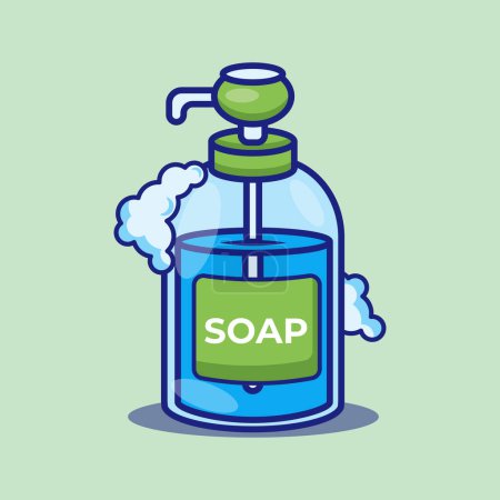 Téléchargez les illustrations : Illustration vectorielle de dessin animé de savon liquide. - en licence libre de droit