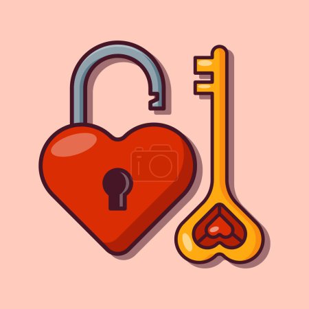 Illustration for Cartoon vector illustration of heart love padlock. - Royalty Free Image