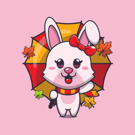 Illustration for Cute bunny with umbrella at autumn season. Mascot cartoon vector illustration suitable for poster, brochure, web, mascot, sticker, logo and icon. - Royalty Free Image