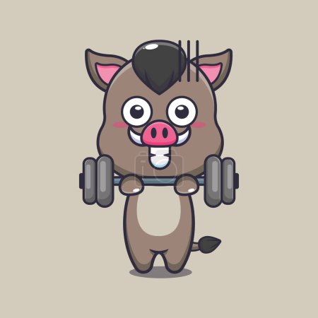 Illustration for Cute boar lifting barbell cartoon vector illustration. - Royalty Free Image