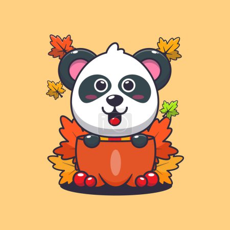 Téléchargez les illustrations : Mignon panda dans une citrouille à l'automne. Illustration vectorielle de dessin animé mascotte adaptée à l'affiche, brochure, web, mascotte, autocollant, logo et icône. - en licence libre de droit