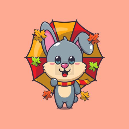 Illustration for Cute rabbit with umbrella at autumn season. Mascot cartoon vector illustration suitable for poster, brochure, web, mascot, sticker, logo and icon. - Royalty Free Image