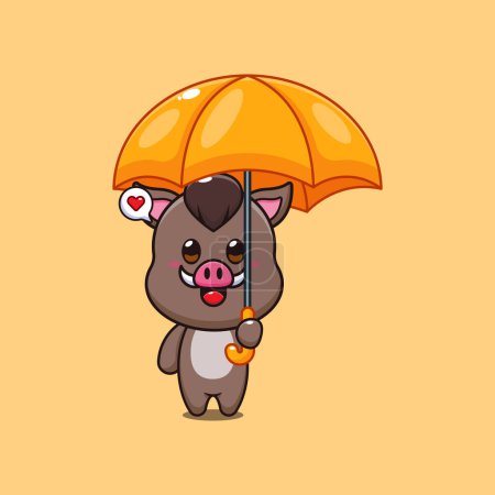 boar holding umbrella cartoon vector illustration.Vector cartoon Illustration suitable for poster, brochure, web, mascot, sticker, logo and icon.
