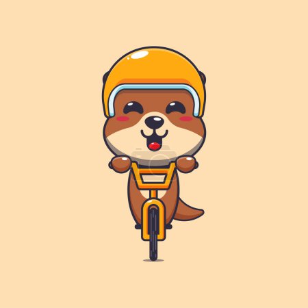 Linda mascota de nutria paseo personaje de dibujos animados en bicicleta