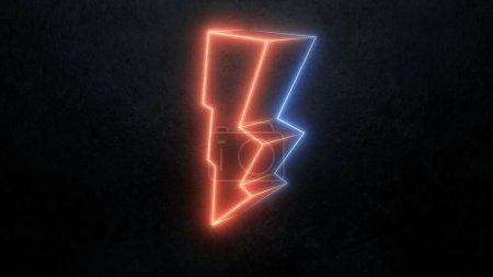 Photo for Abstract 3d red and blue neon glowing lightning bolt icon illustration isolated on black background. - Royalty Free Image