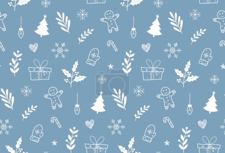 Illustration for Winter Christmas seamless pattern hand drawn and detailed. Winter pattern. Christmas tree pattern - Royalty Free Image