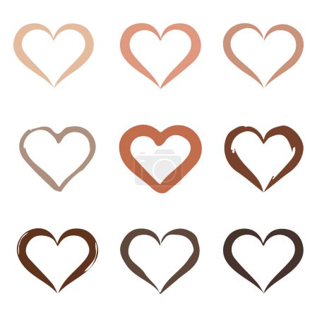Ilustración de Diferentes corazones con la diversidad de color de la piel negro historia vector mes - Imagen libre de derechos