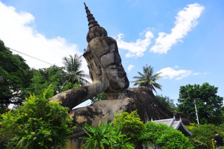 Photo for Sculpture, architecture and symbols of Buddhism. Buddha statue at Wat Xieng Khuan or Buddha Park in Vientiane, Laos. - Royalty Free Image
