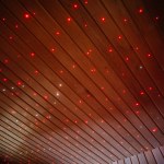 Sauna interior ceiling with led lights close-up