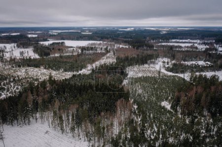 Photo for Aerial view of frozen river and dam. Winter landscape. Panorama. - Royalty Free Image