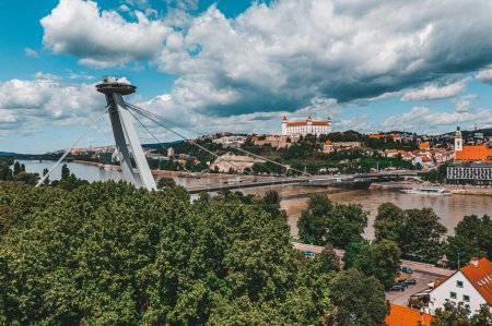 Photo for SNP Bridge and Bratislava Castle, Slovakia - Royalty Free Image