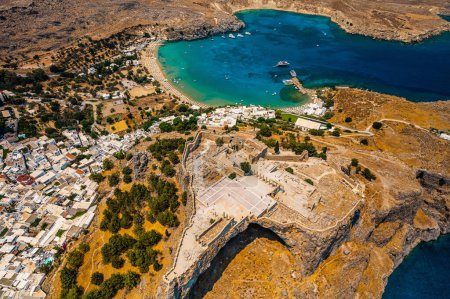 Photo for Lindos Beach and Acropolis in Rhodes, Greece - Royalty Free Image